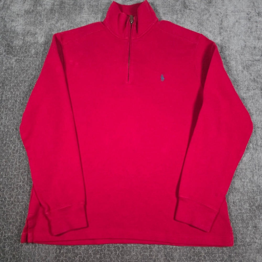 Vtg Polo Ralph Lauren Mens Medium Quarter Zip Pullover Red Ribbed Estate Rib M